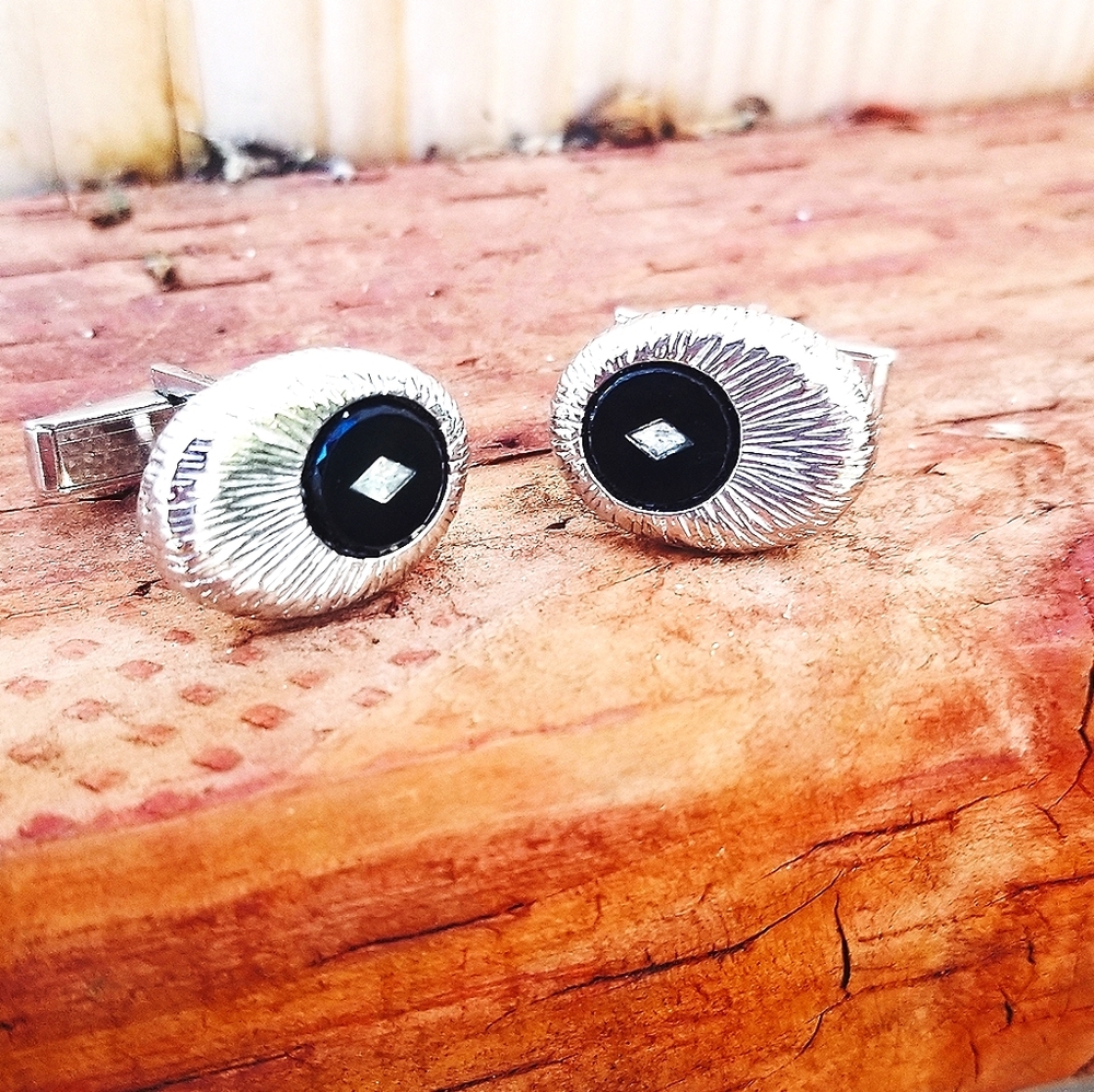 Vintage Textured Silvertone Atomic Cufflinks